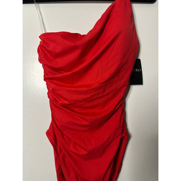 Lauren Ralph Lauren Women's Double-Strap One-Shoulder Red Swimsuit Size 8 NWT - Picture 4 of 13